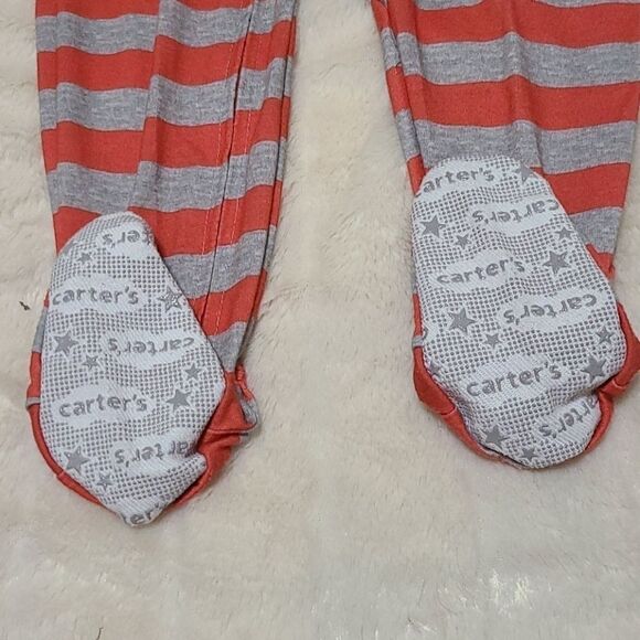 Carters Footed Onesie Pajamas 18M Orange Stripes Baseball Mitt Baby Boys PJS - Picture 4 of 6